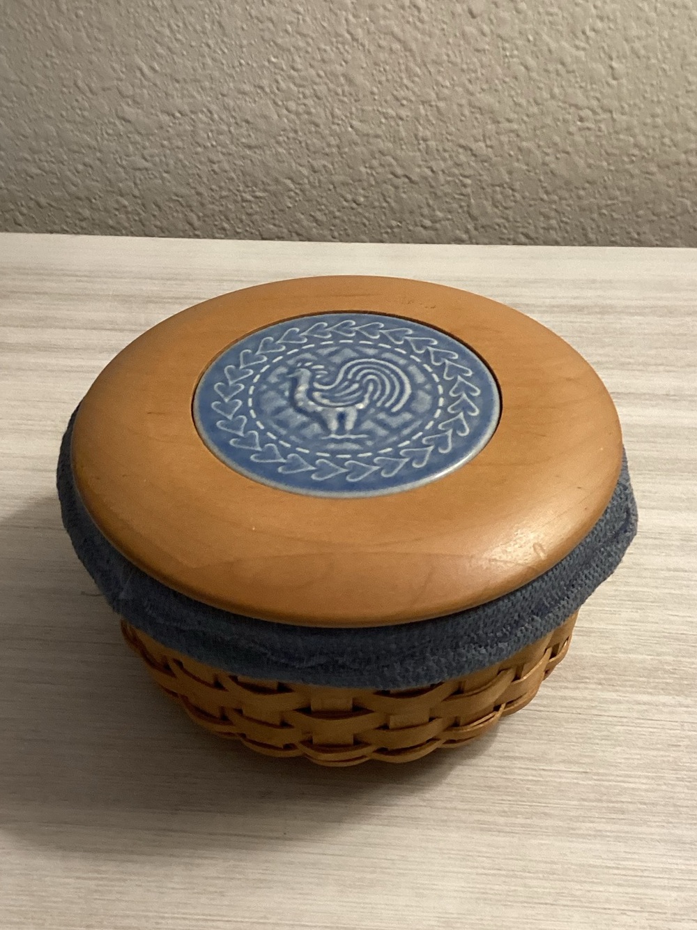 Longaberger ACO Blue Coaster Basket With Lid & 2 Coasters